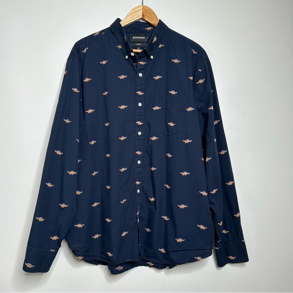 Bonobos Men’s Navy Dinosaur Print Button Up Shirt Size XXL - Picture 2 of 9